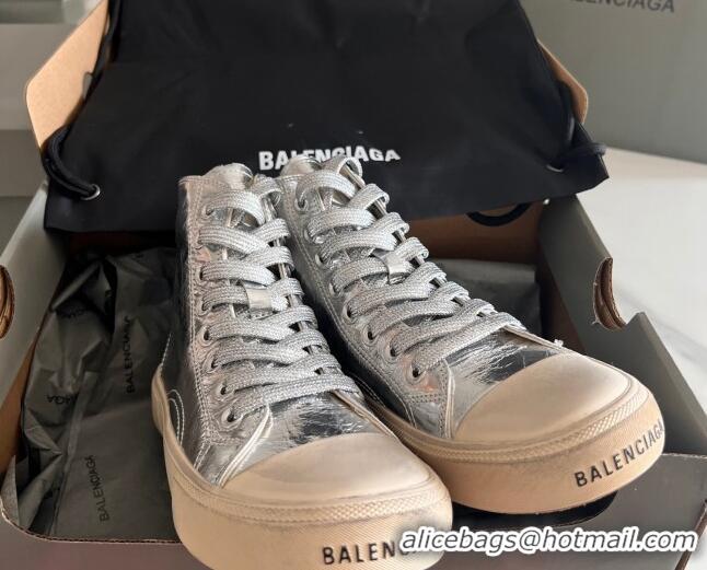 Pretty Style Balenciaga Paris Silver Calfskin Leather High-Top Sneakers 531126