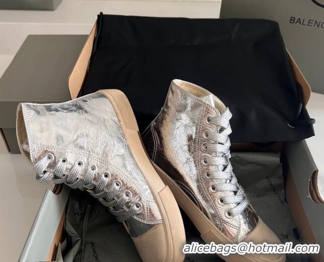 Pretty Style Balenciaga Paris Silver Calfskin Leather High-Top Sneakers 531126