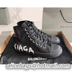 Good Quality Balenciaga Paris Black Calfskin High-Top Sneakers with Graffiti 531127