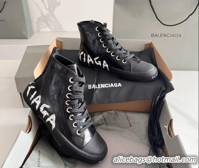 Good Quality Balenciaga Paris Black Calfskin High-Top Sneakers with Graffiti 531127