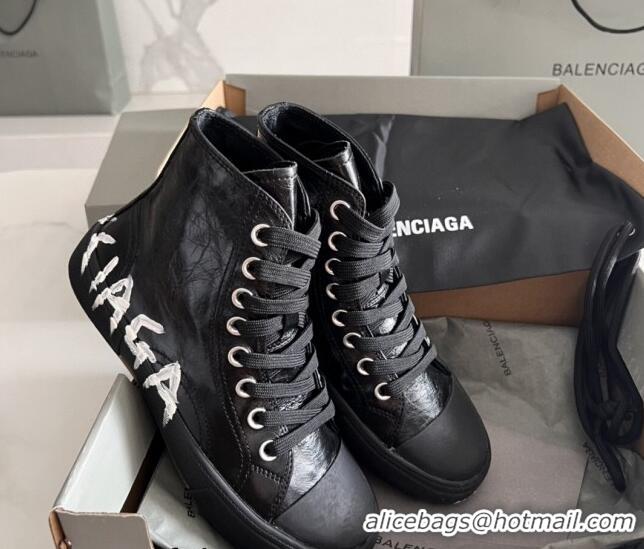 Good Quality Balenciaga Paris Black Calfskin High-Top Sneakers with Graffiti 531127