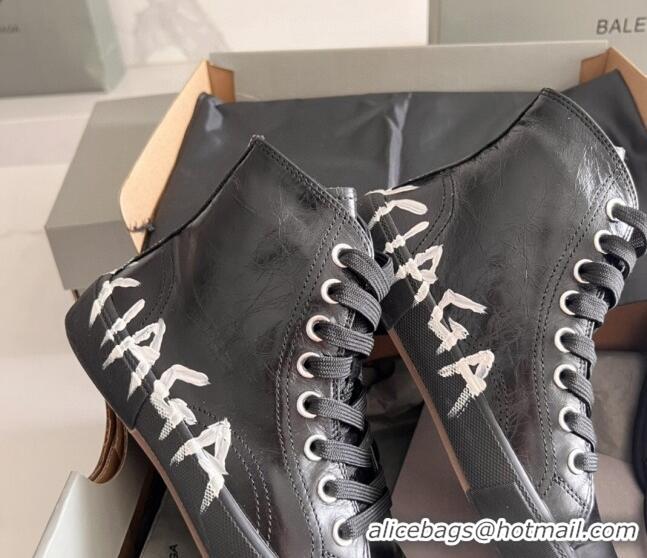 Good Quality Balenciaga Paris Black Calfskin High-Top Sneakers with Graffiti 531127