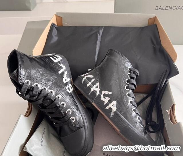 Good Quality Balenciaga Paris Black Calfskin High-Top Sneakers with Graffiti 531127