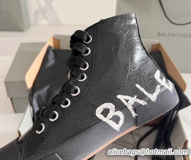 Good Quality Balenciaga Paris Black Calfskin High-Top Sneakers with Graffiti 531127