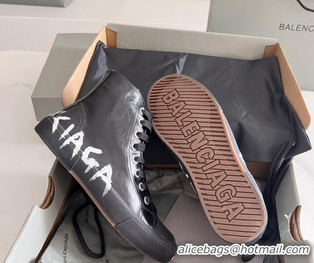 Good Quality Balenciaga Paris Black Calfskin High-Top Sneakers with Graffiti 531127