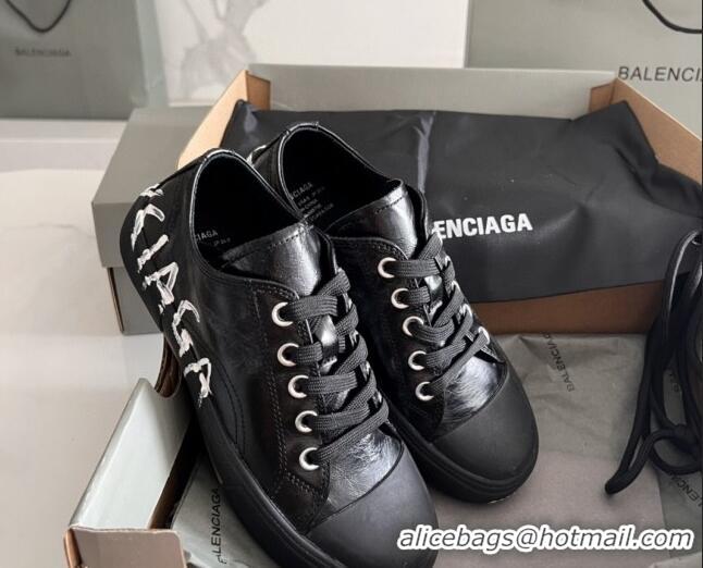 Purchase Balenciaga Paris Black Calfskin Low-Top Sneakers with Graffiti 531128