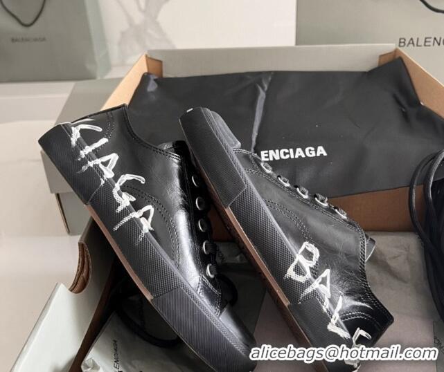 Purchase Balenciaga Paris Black Calfskin Low-Top Sneakers with Graffiti 531128