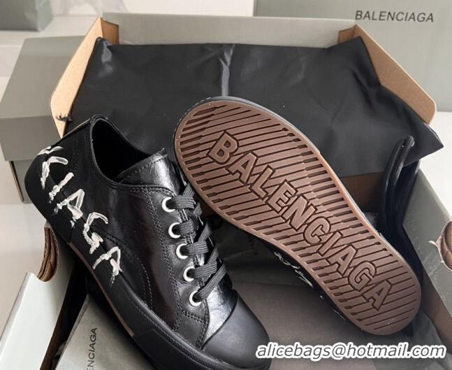 Purchase Balenciaga Paris Black Calfskin Low-Top Sneakers with Graffiti 531128