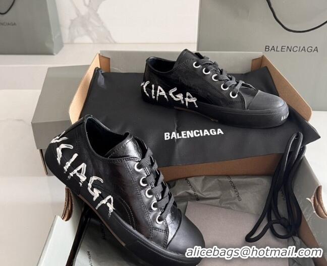 Purchase Balenciaga Paris Black Calfskin Low-Top Sneakers with Graffiti 531128