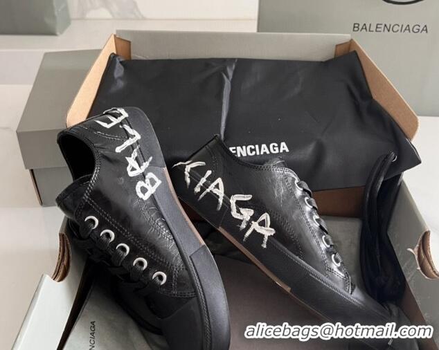 Purchase Balenciaga Paris Black Calfskin Low-Top Sneakers with Graffiti 531128