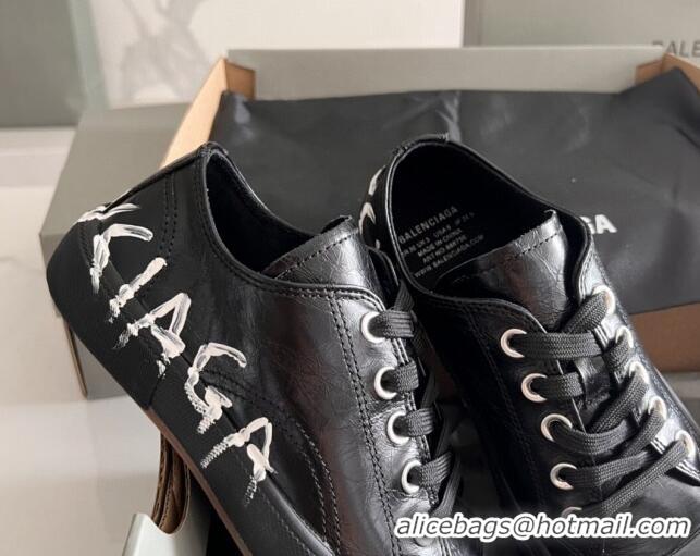 Purchase Balenciaga Paris Black Calfskin Low-Top Sneakers with Graffiti 531128