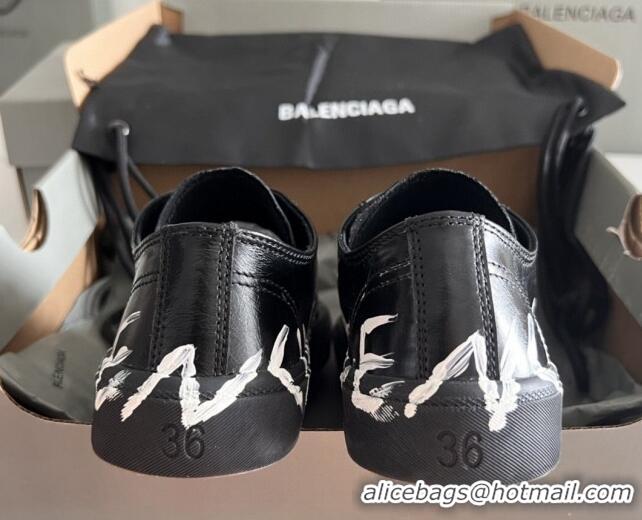 Purchase Balenciaga Paris Black Calfskin Low-Top Sneakers with Graffiti 531128