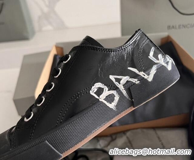 Purchase Balenciaga Paris Black Calfskin Low-Top Sneakers with Graffiti 531128