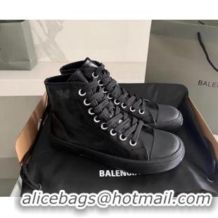 Stylish Balenciaga Paris Black Calfskin Leather High-Top Sneakers 531129