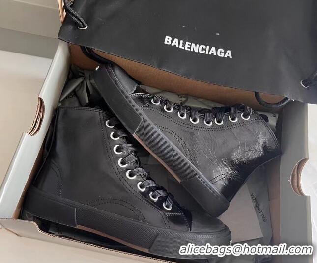 Stylish Balenciaga Paris Black Calfskin Leather High-Top Sneakers 531129