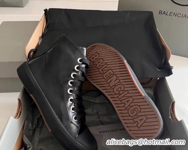 Stylish Balenciaga Paris Black Calfskin Leather High-Top Sneakers 531129