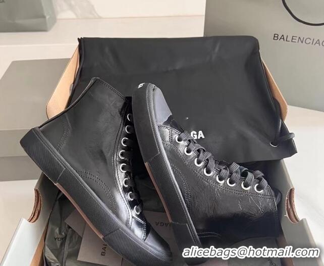 Stylish Balenciaga Paris Black Calfskin Leather High-Top Sneakers 531129