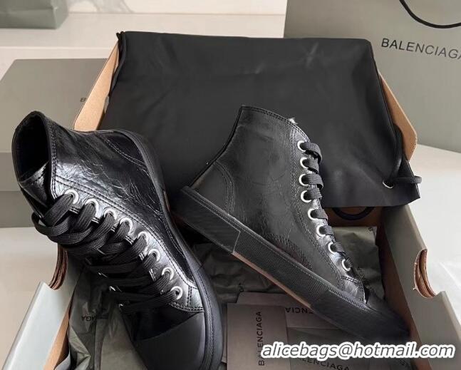 Stylish Balenciaga Paris Black Calfskin Leather High-Top Sneakers 531129