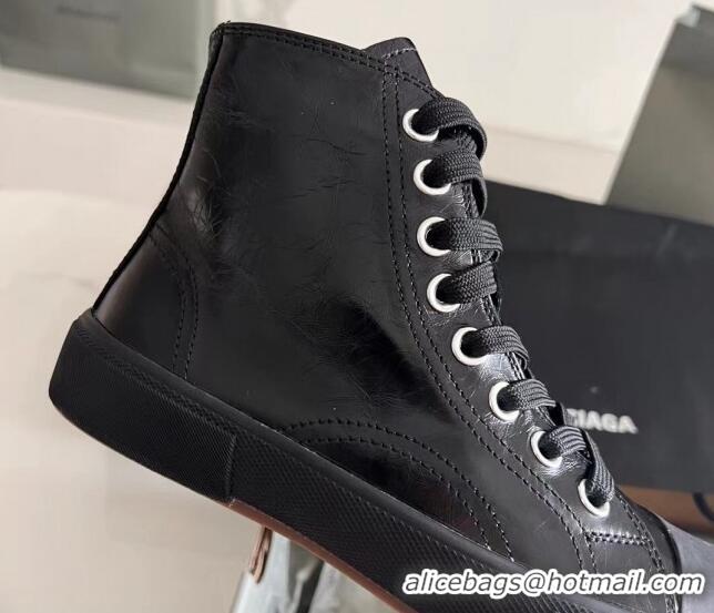 Stylish Balenciaga Paris Black Calfskin Leather High-Top Sneakers 531129