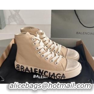 Sumptuous Balenciaga Paris Beige Calfskin High-Top Sneakers with Graffiti 531131