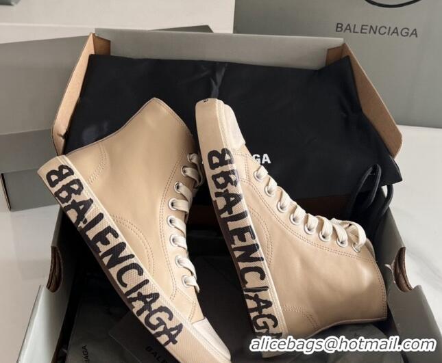 Sumptuous Balenciaga Paris Beige Calfskin High-Top Sneakers with Graffiti 531131