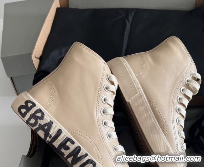 Sumptuous Balenciaga Paris Beige Calfskin High-Top Sneakers with Graffiti 531131