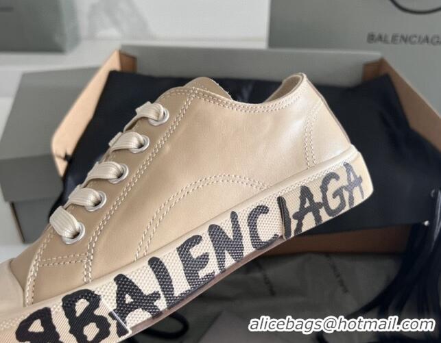 Good Quality Balenciaga Paris Beige Calfskin Low-Top Sneakers with Graffiti 531132