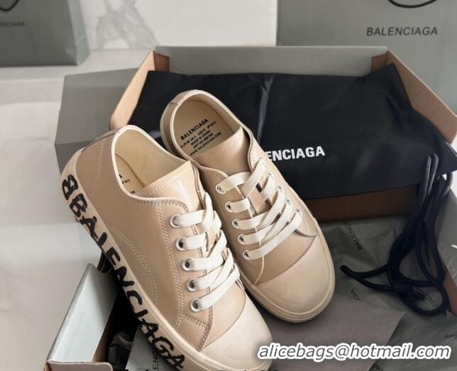 Good Quality Balenciaga Paris Beige Calfskin Low-Top Sneakers with Graffiti 531132