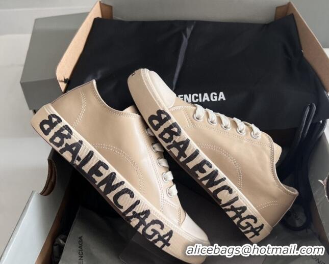 Good Quality Balenciaga Paris Beige Calfskin Low-Top Sneakers with Graffiti 531132