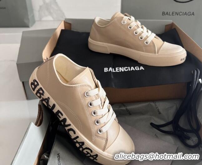 Good Quality Balenciaga Paris Beige Calfskin Low-Top Sneakers with Graffiti 531132