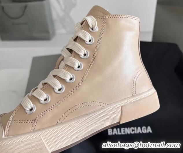 1:1 aaaaa Balenciaga Paris Beige Calfskin Leather High-Top Sneakers 531133