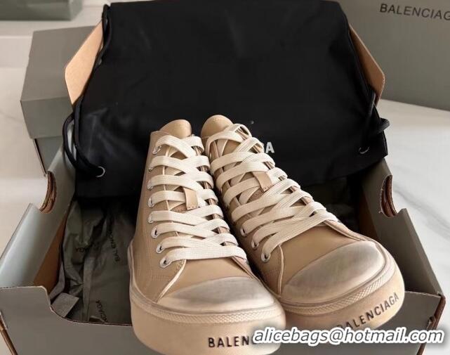 1:1 aaaaa Balenciaga Paris Beige Calfskin Leather High-Top Sneakers 531133