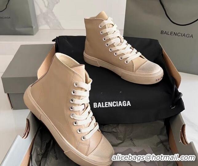 1:1 aaaaa Balenciaga Paris Beige Calfskin Leather High-Top Sneakers 531133