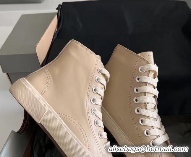 1:1 aaaaa Balenciaga Paris Beige Calfskin Leather High-Top Sneakers 531133