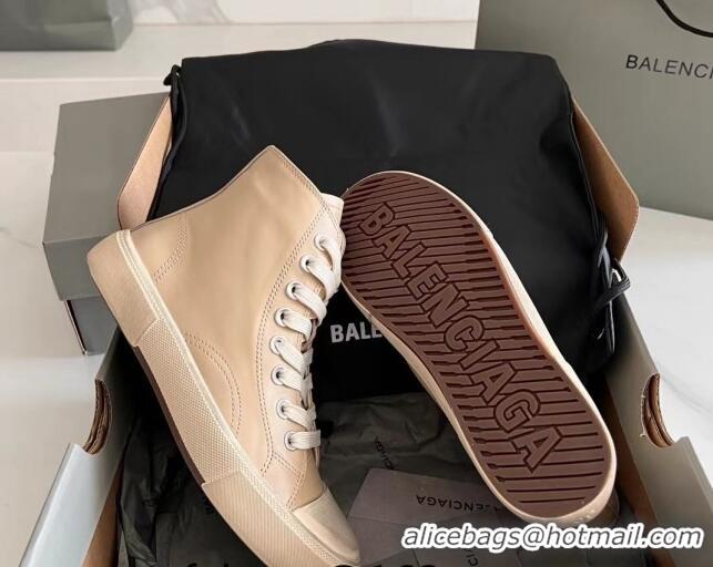 1:1 aaaaa Balenciaga Paris Beige Calfskin Leather High-Top Sneakers 531133