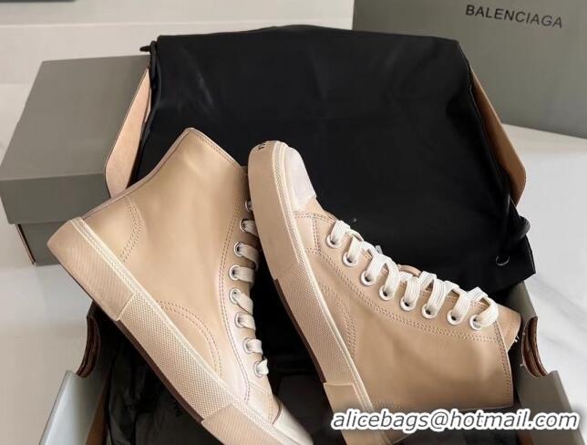 1:1 aaaaa Balenciaga Paris Beige Calfskin Leather High-Top Sneakers 531133