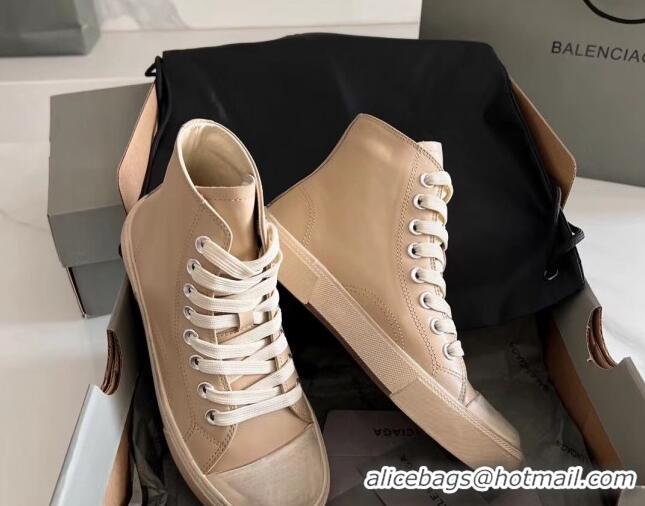 1:1 aaaaa Balenciaga Paris Beige Calfskin Leather High-Top Sneakers 531133