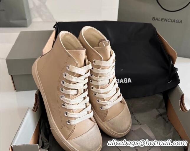 1:1 aaaaa Balenciaga Paris Beige Calfskin Leather High-Top Sneakers 531133