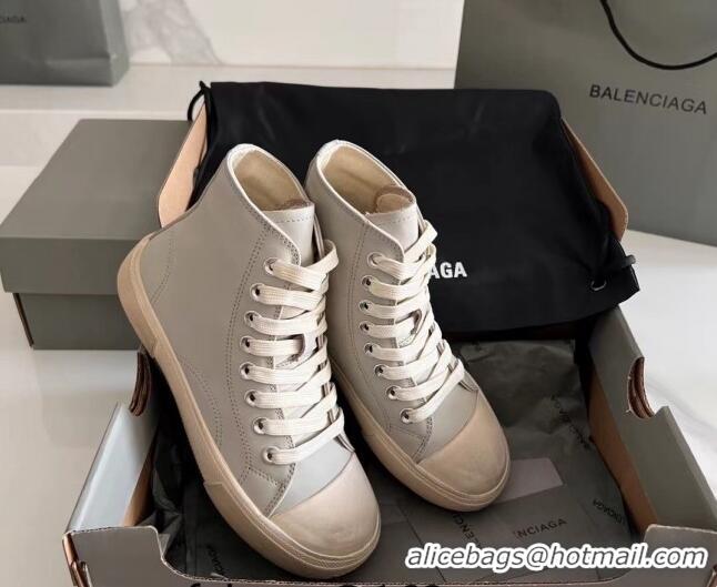 Sophisticated Balenciaga Paris Grey Calfskin Leather High-Top Sneakers 531136