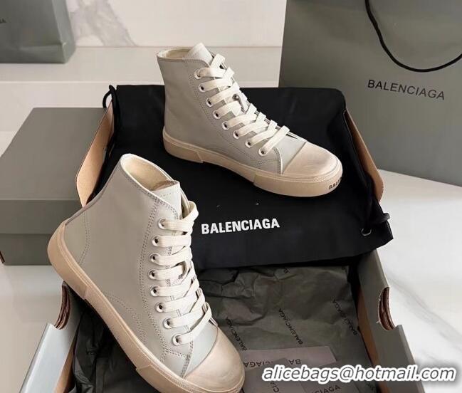 Sophisticated Balenciaga Paris Grey Calfskin Leather High-Top Sneakers 531136