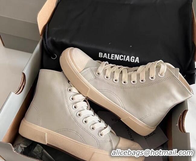 Sophisticated Balenciaga Paris Grey Calfskin Leather High-Top Sneakers 531136