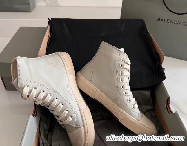 Sophisticated Balenciaga Paris Grey Calfskin Leather High-Top Sneakers 531136