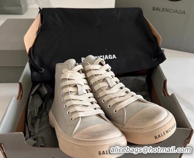 Sophisticated Balenciaga Paris Grey Calfskin Leather High-Top Sneakers 531136