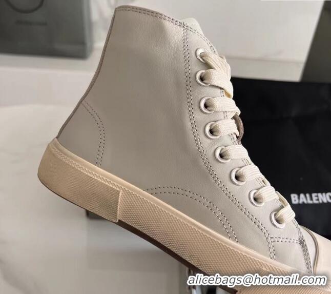 Sophisticated Balenciaga Paris Grey Calfskin Leather High-Top Sneakers 531136