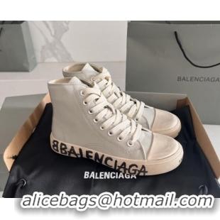 Shop Cheap Balenciaga Paris Grey Calfskin High-Top Sneakers with Graffiti 531137