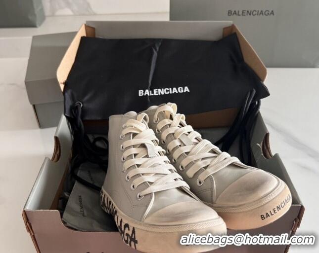 Shop Cheap Balenciaga Paris Grey Calfskin High-Top Sneakers with Graffiti 531137