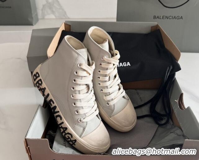 Shop Cheap Balenciaga Paris Grey Calfskin High-Top Sneakers with Graffiti 531137