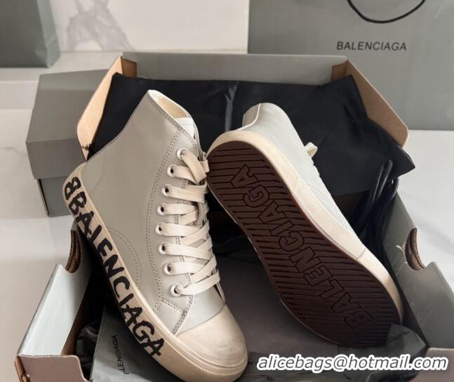 Shop Cheap Balenciaga Paris Grey Calfskin High-Top Sneakers with Graffiti 531137