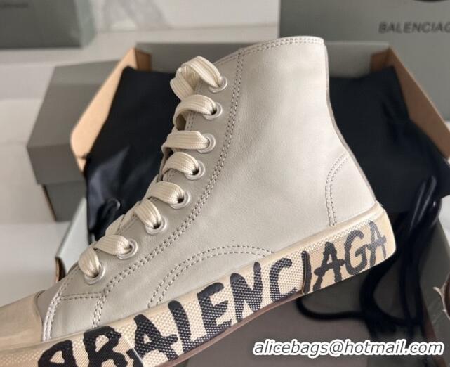 Shop Cheap Balenciaga Paris Grey Calfskin High-Top Sneakers with Graffiti 531137