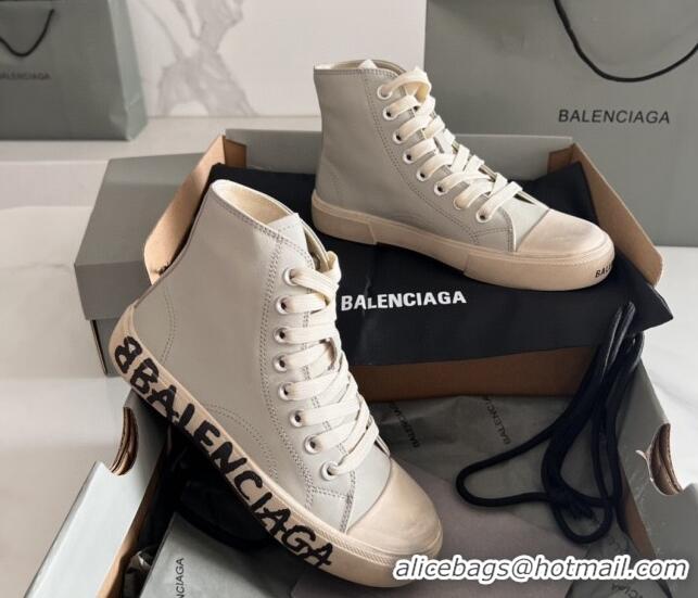 Shop Cheap Balenciaga Paris Grey Calfskin High-Top Sneakers with Graffiti 531137